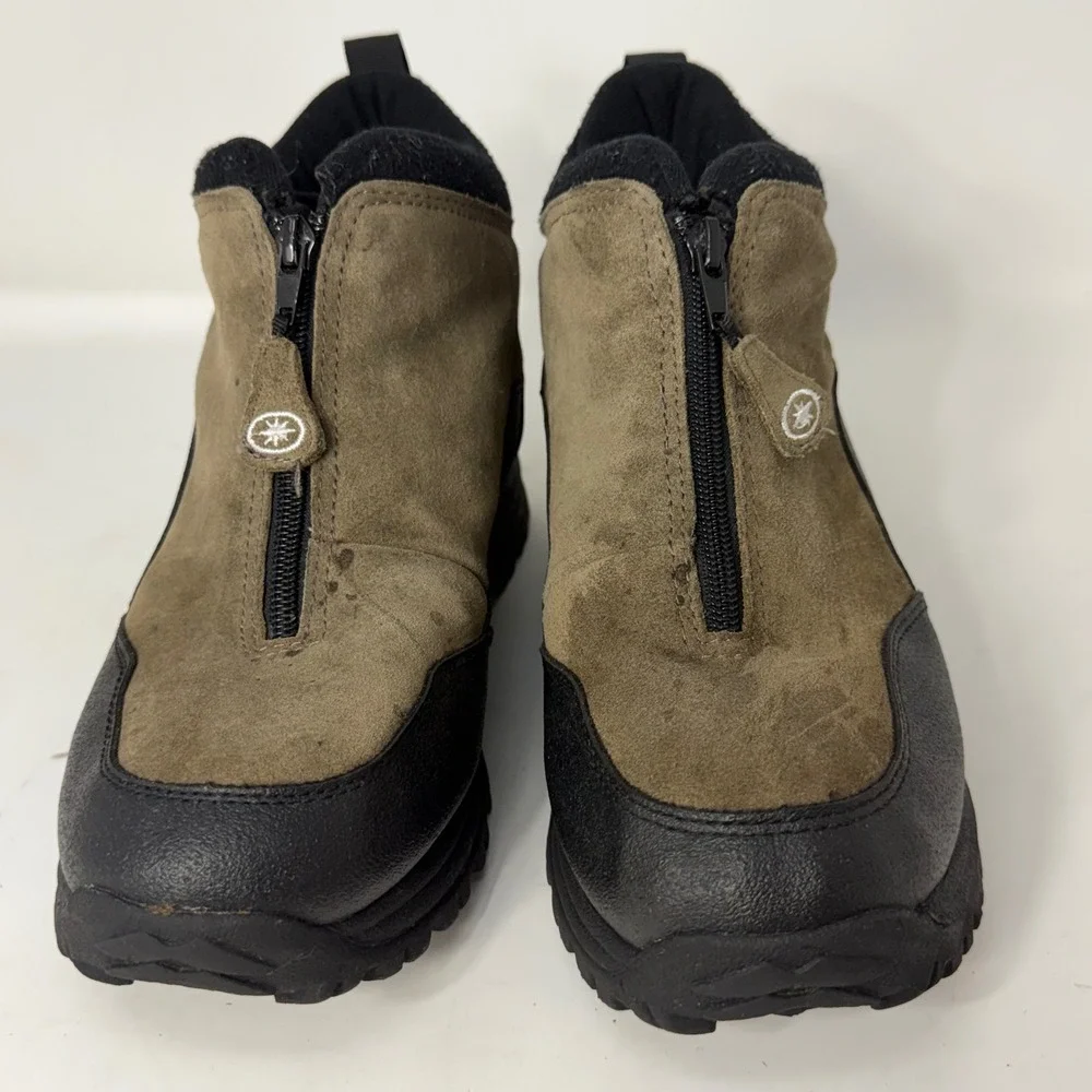 Polaris Thermolite Brown Black Leather Zip Front Winter Boots Womens 8W